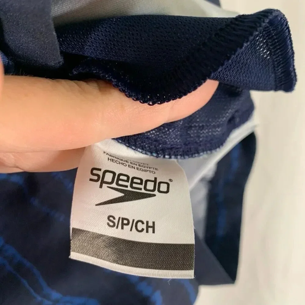 Speedo Board Shorts Men's Small Blue Water Print Lined Drawstring Pull On